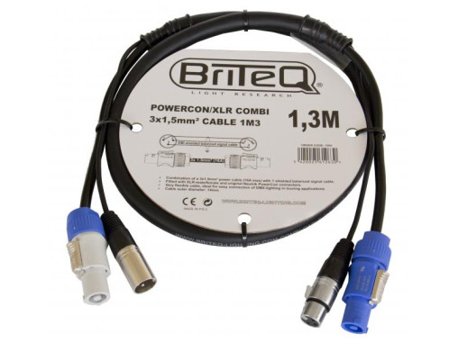 Hybridkabel Licht, 1 x PowerCon, 1 x XLR 3-pol., Briteq, 1.3m